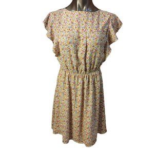 Monteau Los Angeles Women's White Floral Short Ruffled Sleeve Summer Dress Large